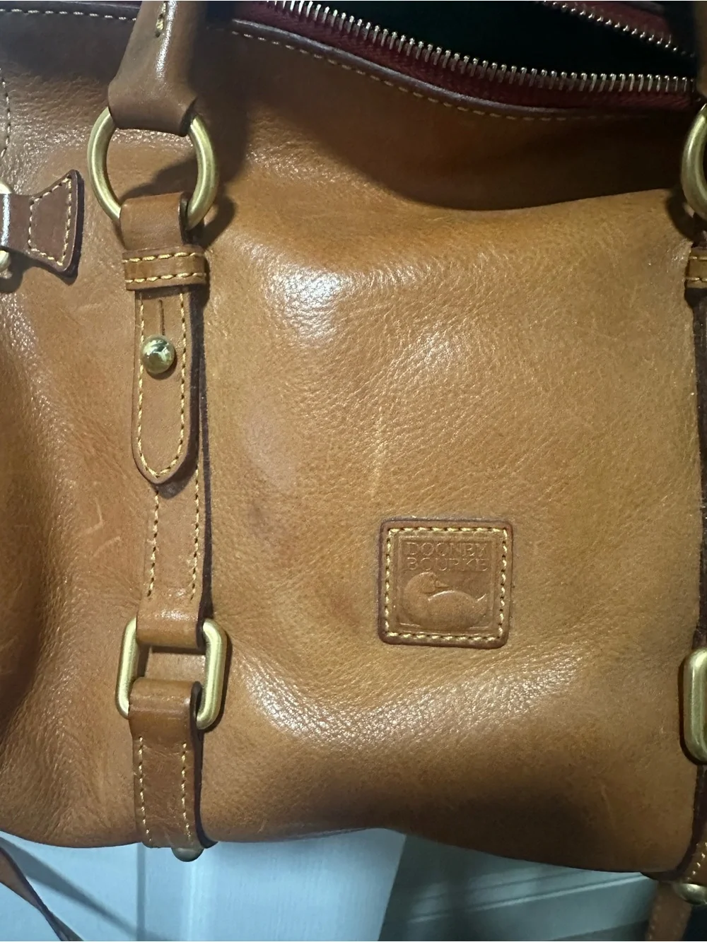 Dooney & Bourke Leather Satchel Handbag in Cognac Brown - Picture 3 of 6